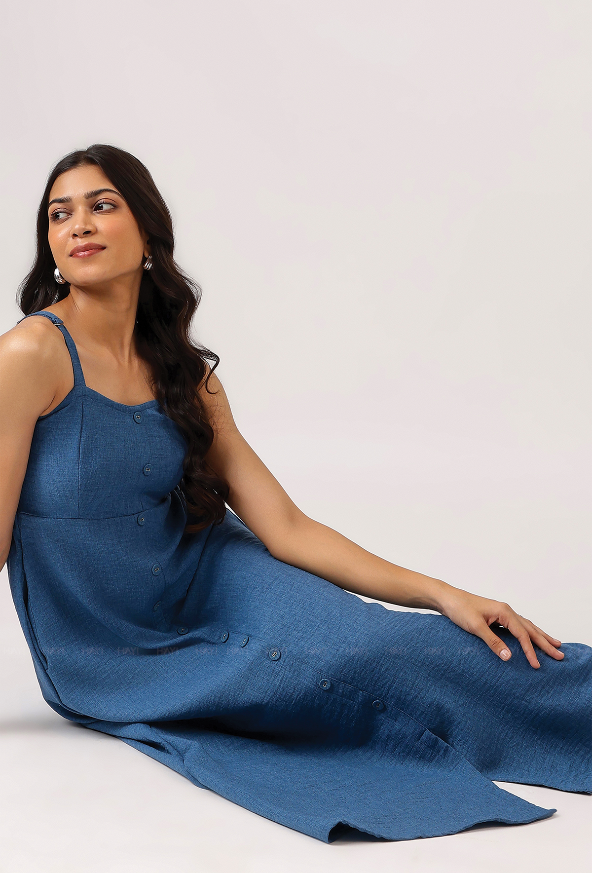 Rawelle Denim Blue Adjustable Strap Spaghetti With Back Smock