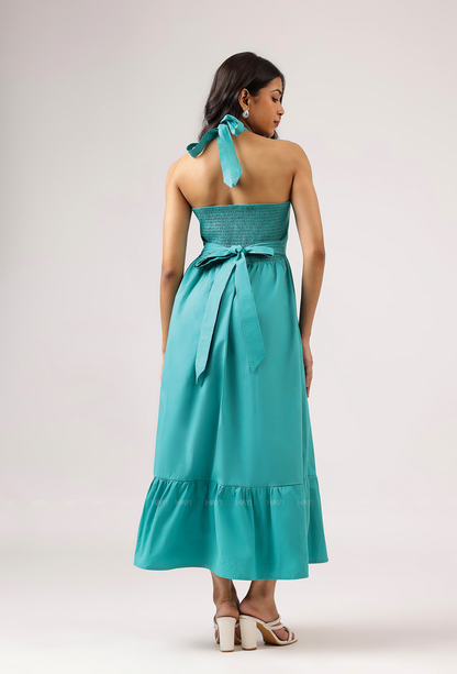 Lagoon Love Blue Helter Flared Dress With Smock
