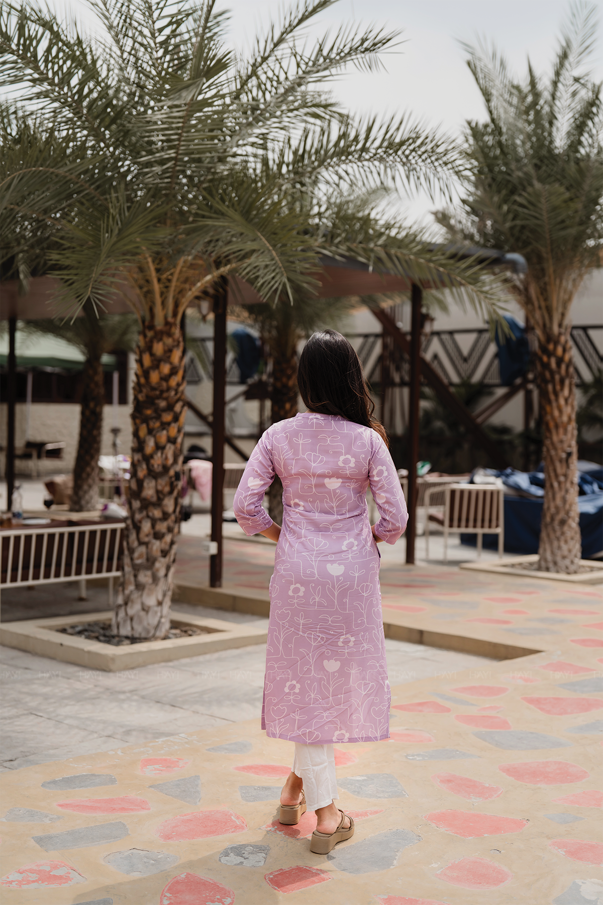 Floral Code Pink Viscose Kurti with Chinese neck with Keyhole & 3/4th Sleeves