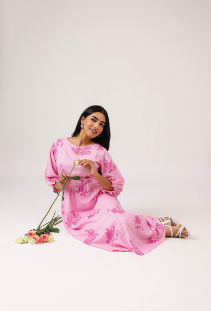 Light Pink with All About Flowers printed Viscose A-line Dress