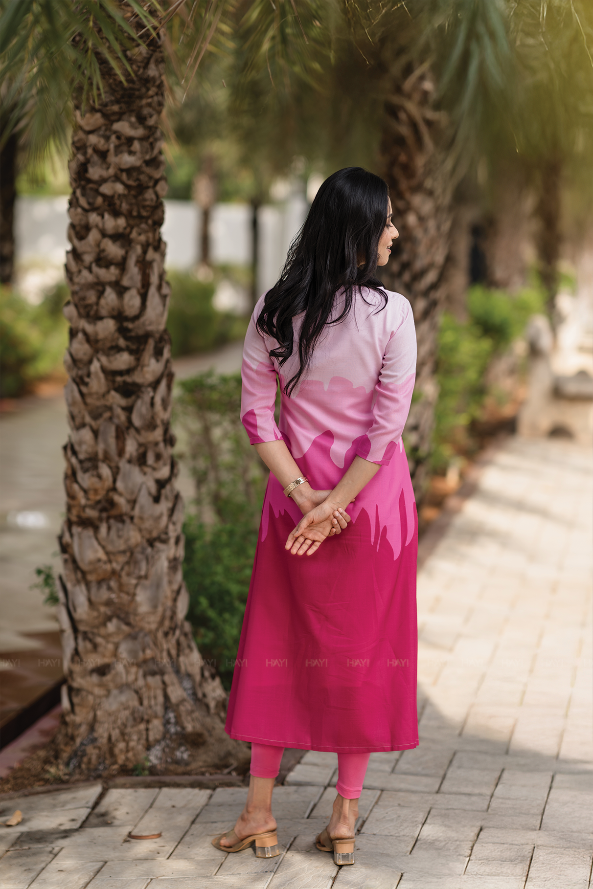 Blush Cascade Pink Linen Blend Dress with Boat neck & Digital Placement Print