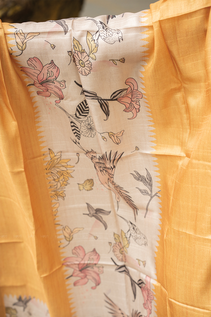 Swanira Yellow printed 2 Piece Jacquard Kurta with Dupatta