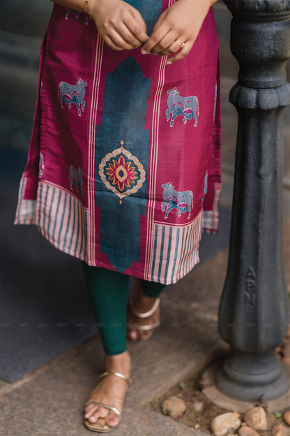 Rustic Grace Red Piece Shimmer Tissue Blend Placement Printed Kurta with Pant & Dupatta