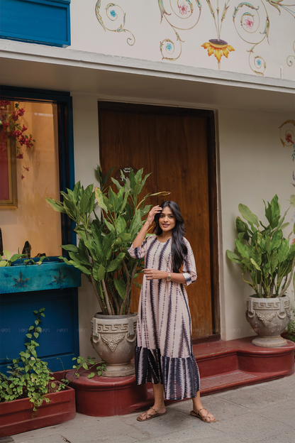 Ivy Beige with Boho Haze printed Lux Georgette Dress
