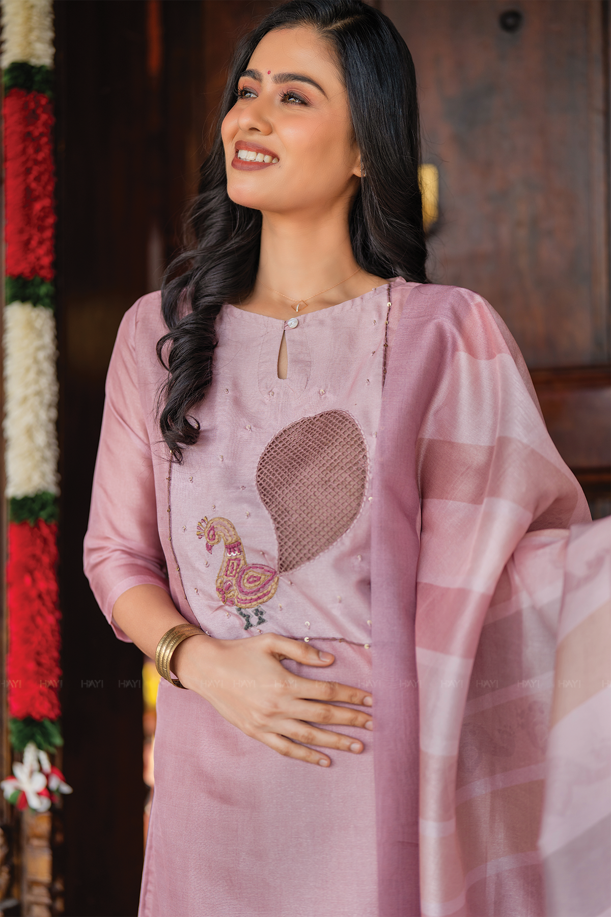 Thogai Dusky Pink 3 Piece Silk Blend Embroidery Kurta with Pant & Dupatta