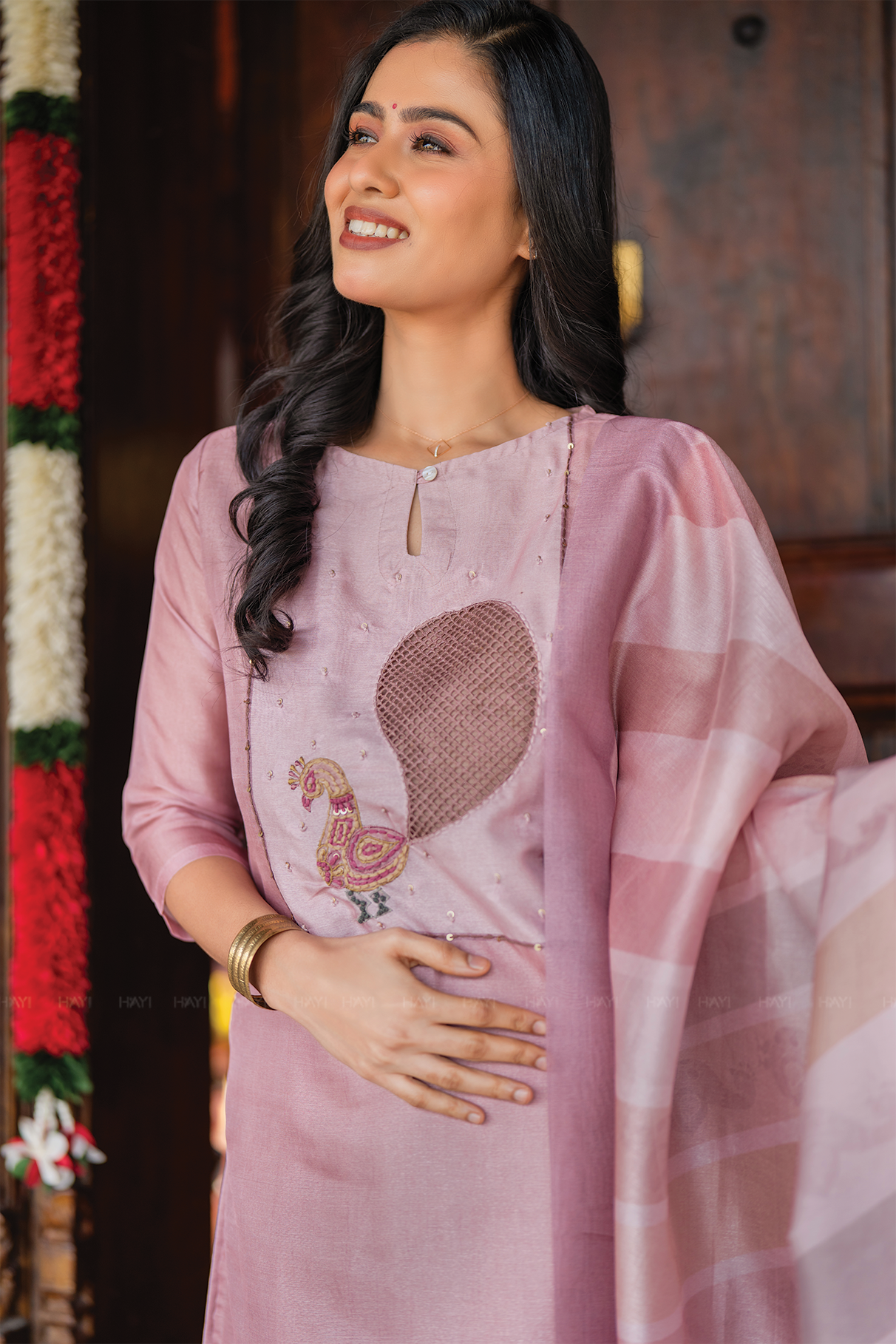 Thogai Dusky Pink 3 Piece Silk Blend Embroidery Kurta with Pant & Dupatta