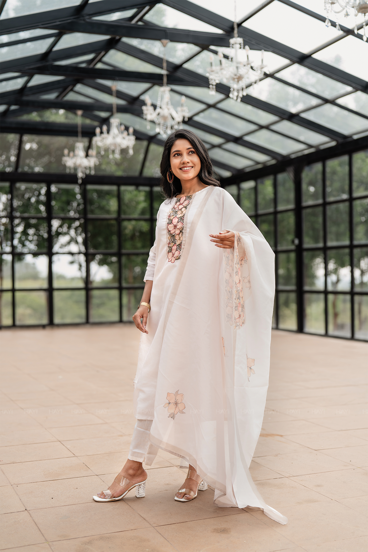 Lavira petal Off-White 3 Piece Silk Blend Embroidery Kurta with Pant & Dupatta