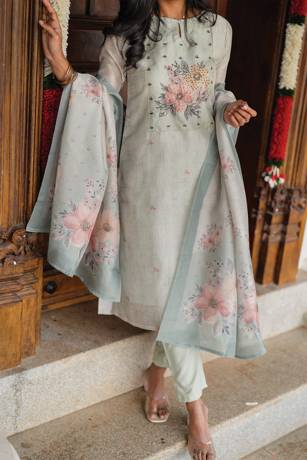 Limevine Green 3 Piece Silk Blend Embroidery Kurta with Pant & Dupatta