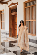 Classic Natural Yellow 3-Piece Tussar Silk Blend Floral Hand-Embroidered Kurta with Pant & Dupatta