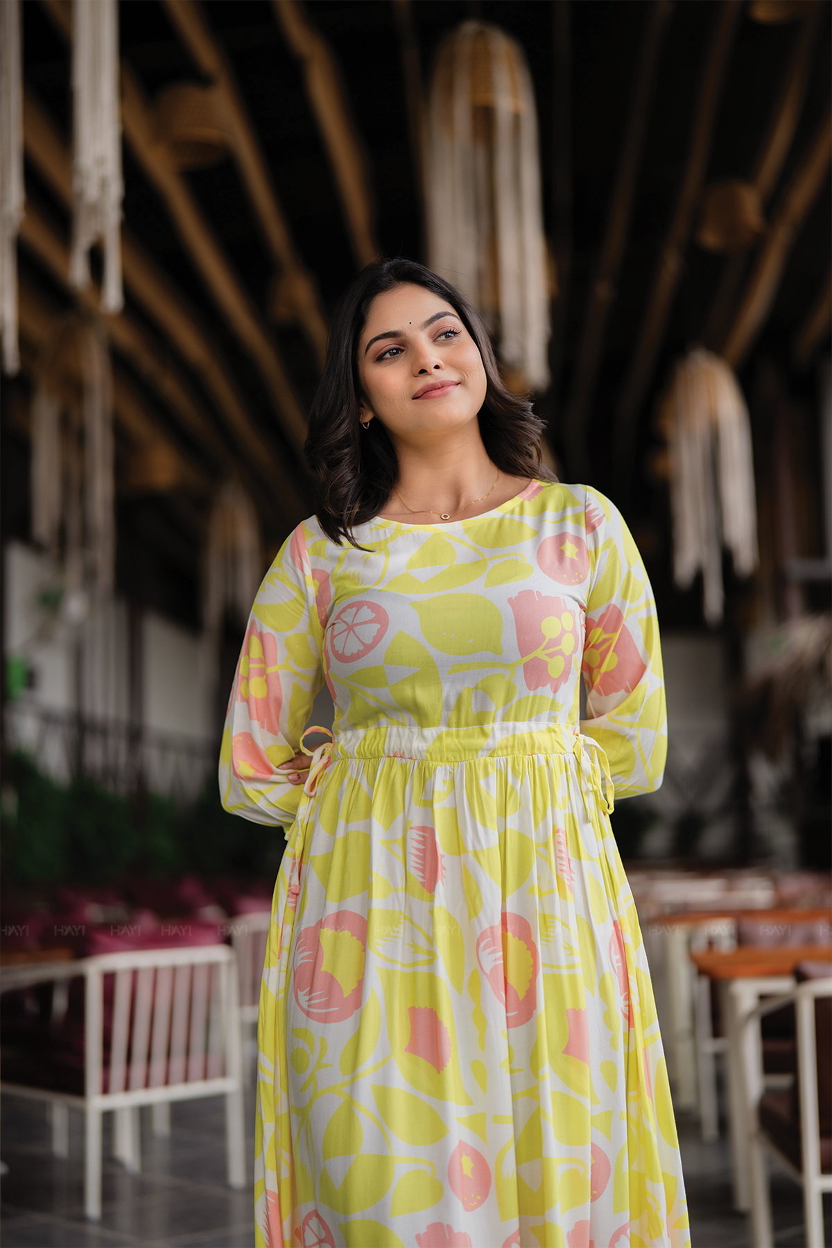 Bloom Breeze Green Viscose Dress with Boat Neck & 3/4th Sleeves