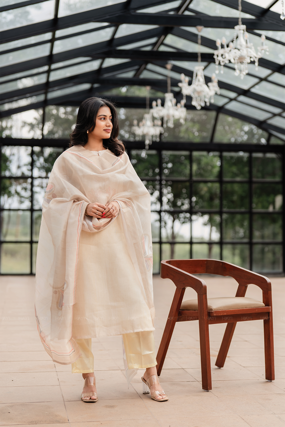 Pearl Off-White 2 Piece Silk Blend Placement Printed Embroidery Kurta with Pant & Dupatta