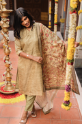 Tanira Green 3-Piece Tussar Silk Blend Floral Printed Kurta with Pant & Dupatta