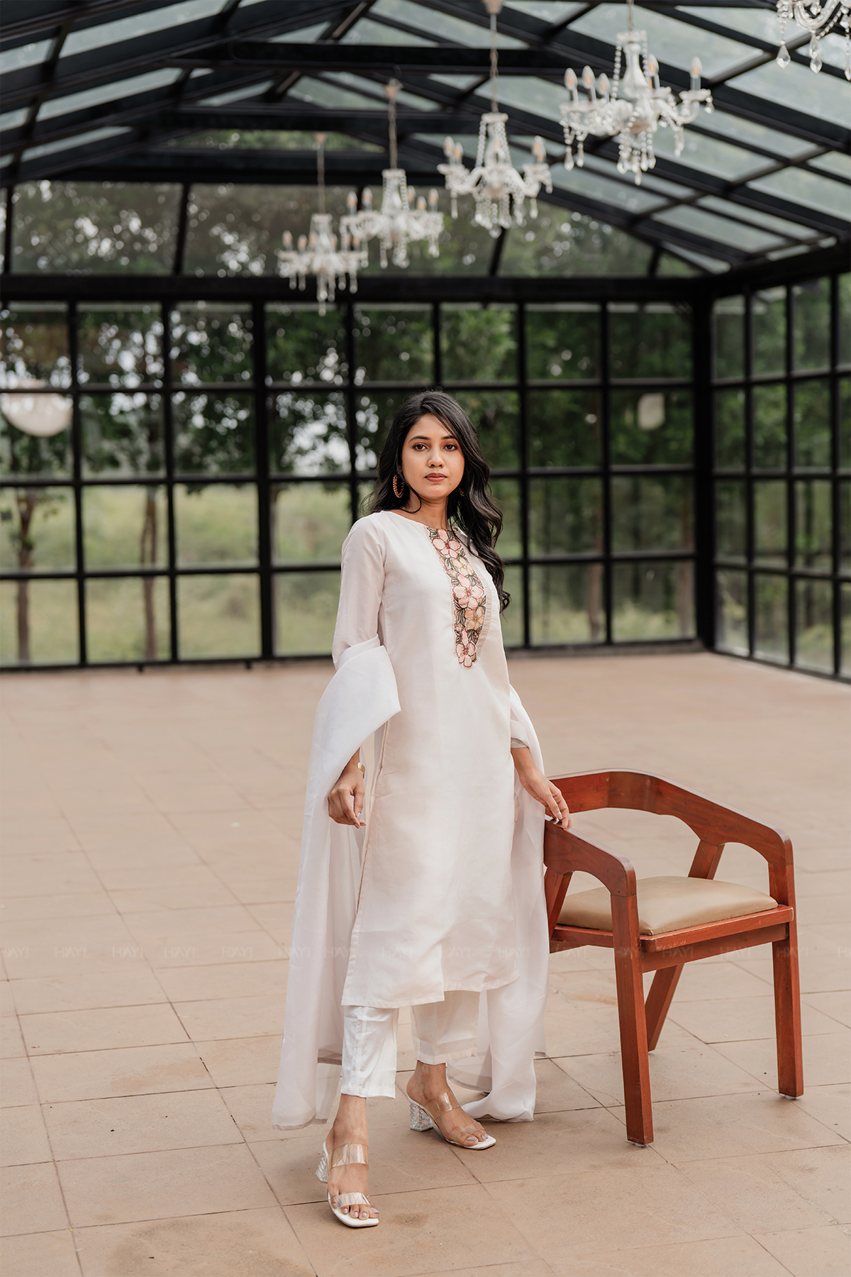 Lavira petal Off-White 3 Piece Silk Blend Embroidery Kurta with Pant & Dupatta