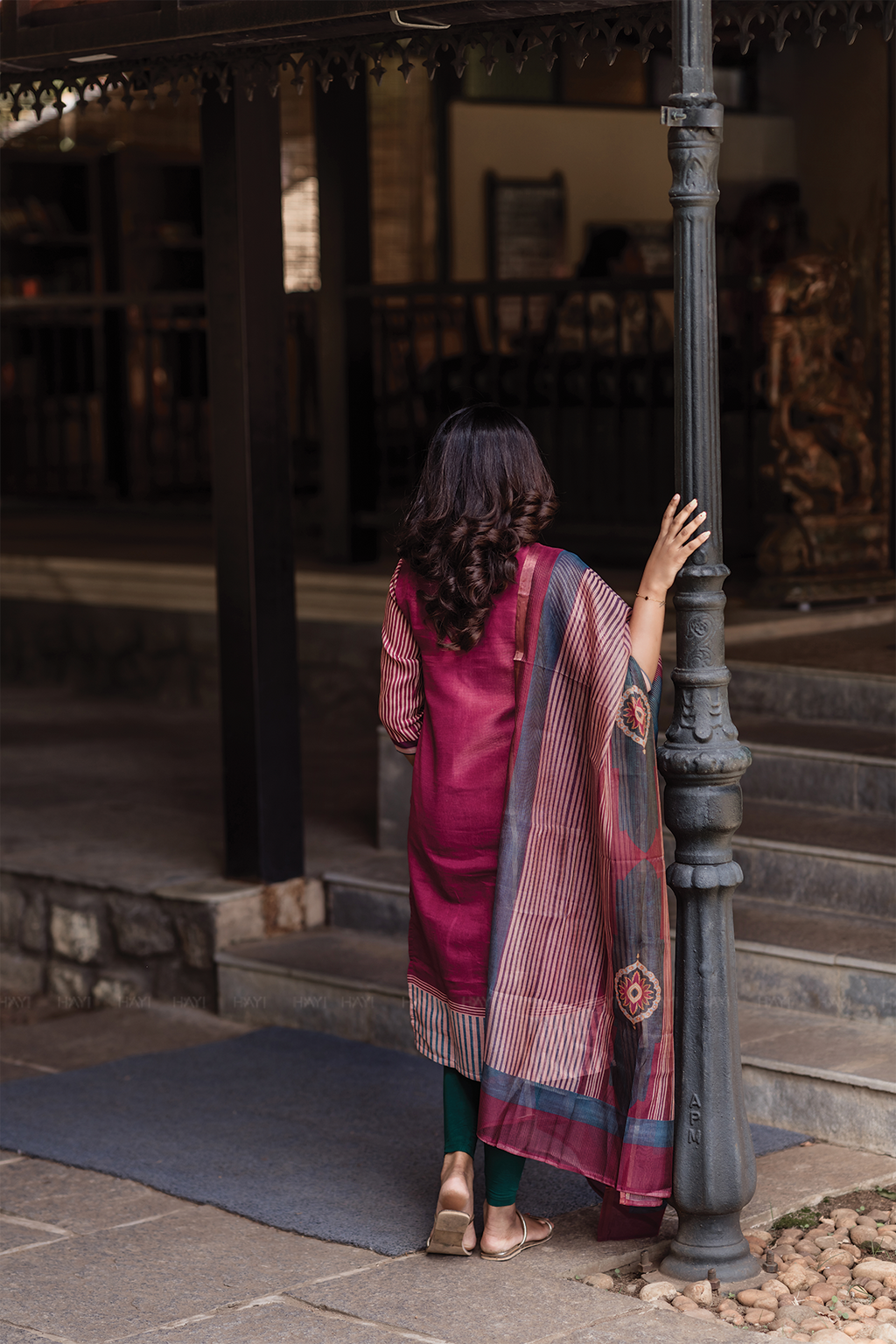 Rustic Grace Red Piece Shimmer Tissue Blend Placement Printed Kurta with Pant & Dupatta