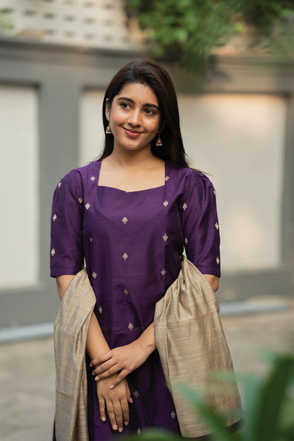 Noorvi Stripe Violet 3 Piece Viscose Jacquard Weave Kurta with Pant & Dupatta