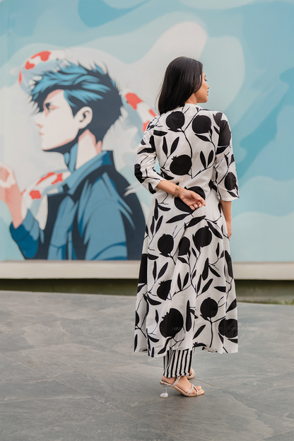 Grapica Bloom Off-White Viscose Co-ord with Chinese Collar & 3/4th Sleeves