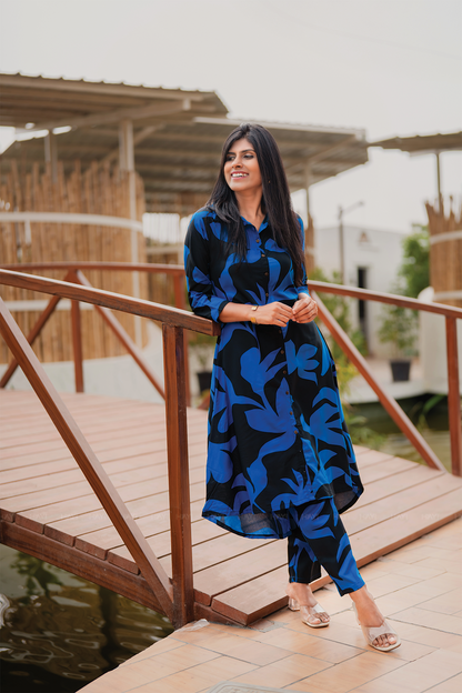 Mystic Muse Black Viscose Co-ord with Shrisha Collar & 3/4th Sleeves