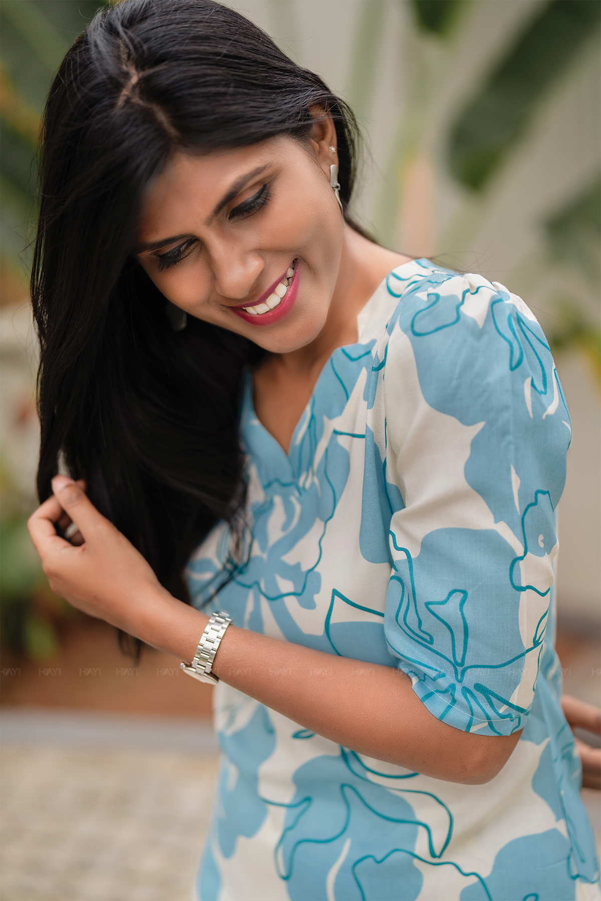 Cloudwave Beige Viscose Co-ord with V-Neckline & Light Gathers with Elbow Sleeves