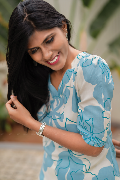 Cloudwave Beige Viscose Co-ord with V-Neckline & Light Gathers with Elbow Sleeves