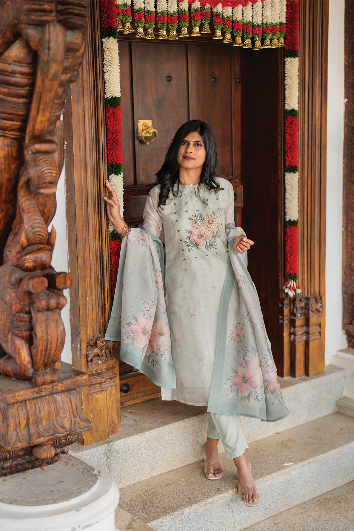 Limevine Green 3 Piece Silk Blend Embroidery Kurta with Pant & Dupatta