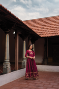 Birdveil Plum Viscose Placement Print Embroidered Anarkali with Round Neck & 3/4th Sleeves