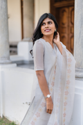 Silver Blossom 3 Piece Silk Blend Hand Embroidery Kurta with leggings & Dupatta