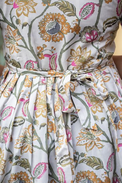 Zarika Beige floral printed Maternity and Feeding Cotton Blend Dress