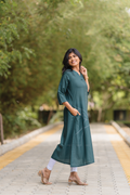 Tender Green with Wings Of Dusk Linen Blend A-line Dress
