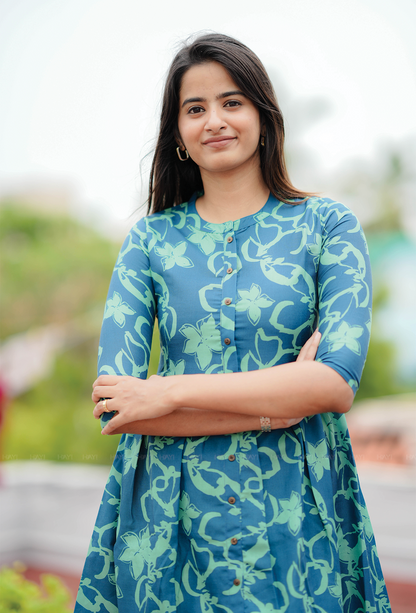 Arty Bloom Teal with Floral printed Maternity and Feeding dress