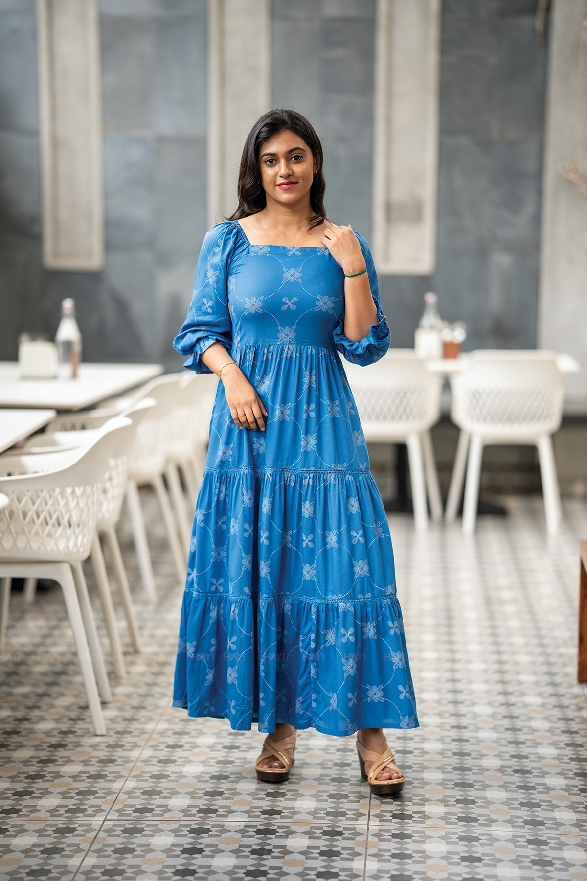 Bluebell Grace Viscose Dress with Shoulder Elastic