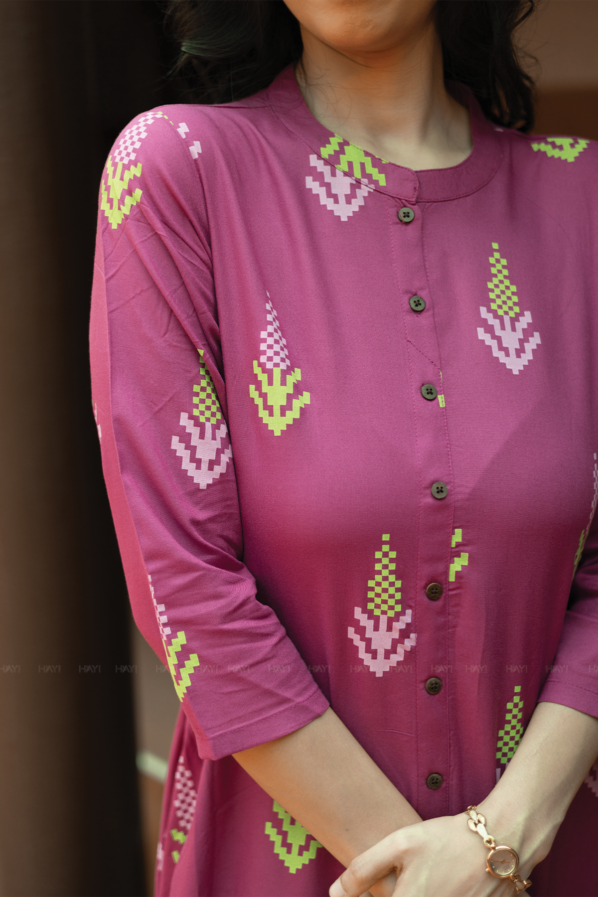 Heritage Glow Violet Viscose A-line Kurta with Chinese Collar neck & 3/4th Sleeves