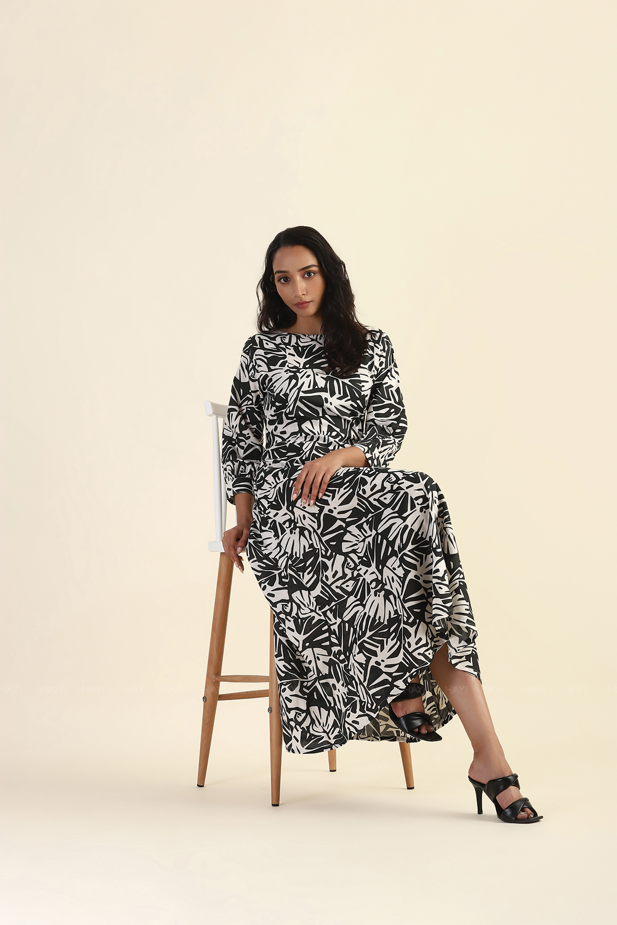 Pale White Viscose Printed Dress