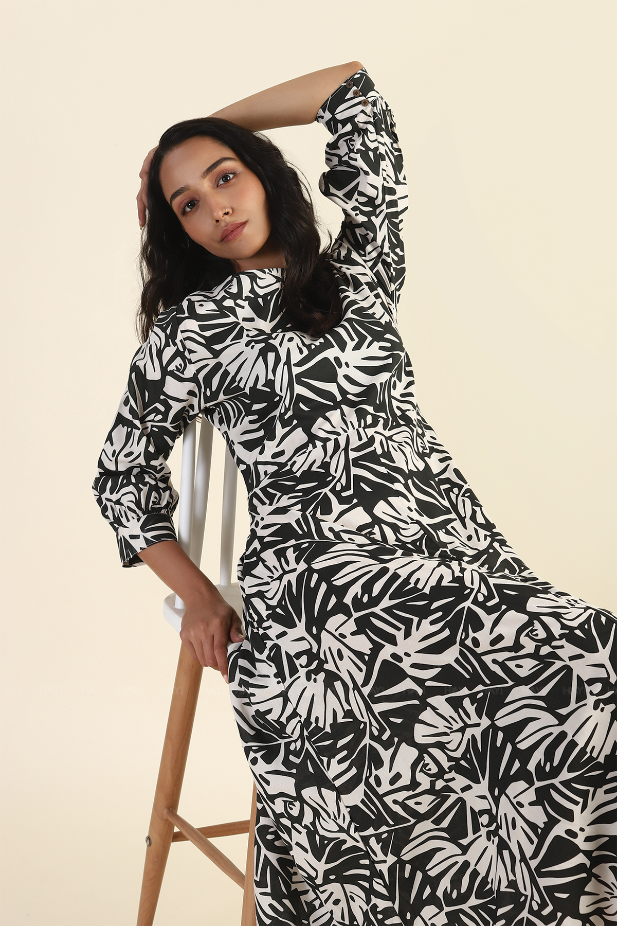Pale White Viscose Printed Dress