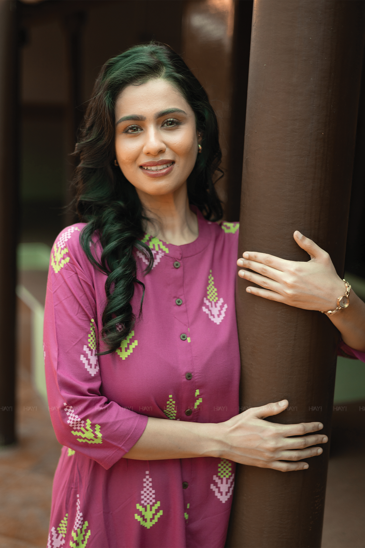 Heritage Glow Violet Viscose A-line Kurta with Chinese Collar neck & 3/4th Sleeves