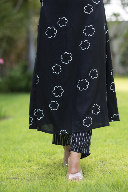 Lunar Whisper Black Co-ord with Boat neck & 3/4th sleeves
