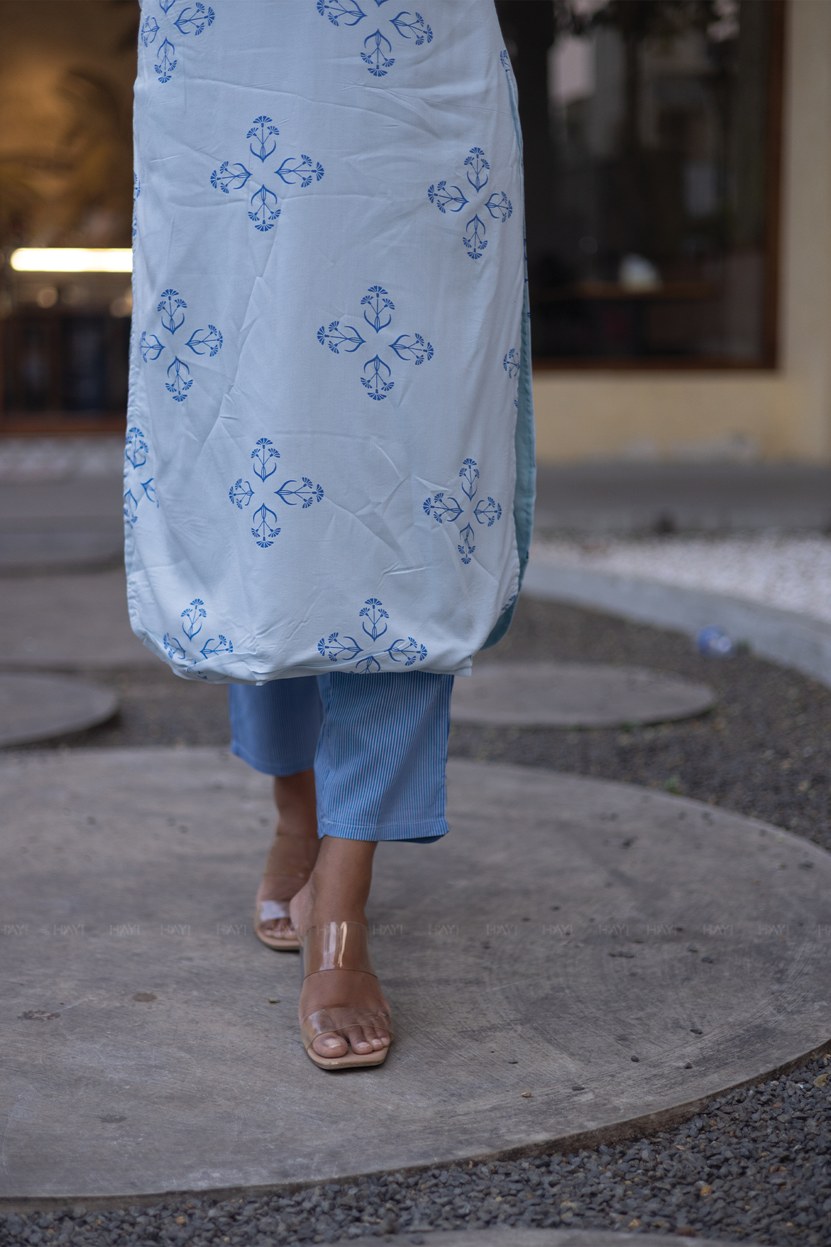 Willow Mist Blue Viscose Co-ord with Chinese Collar & 3/4th sleeves