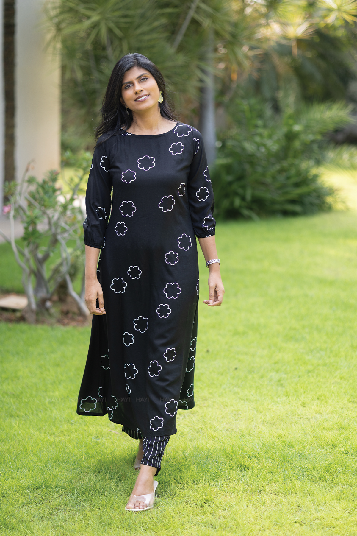Lunar Whisper Black Co-ord with Boat neck & 3/4th sleeves