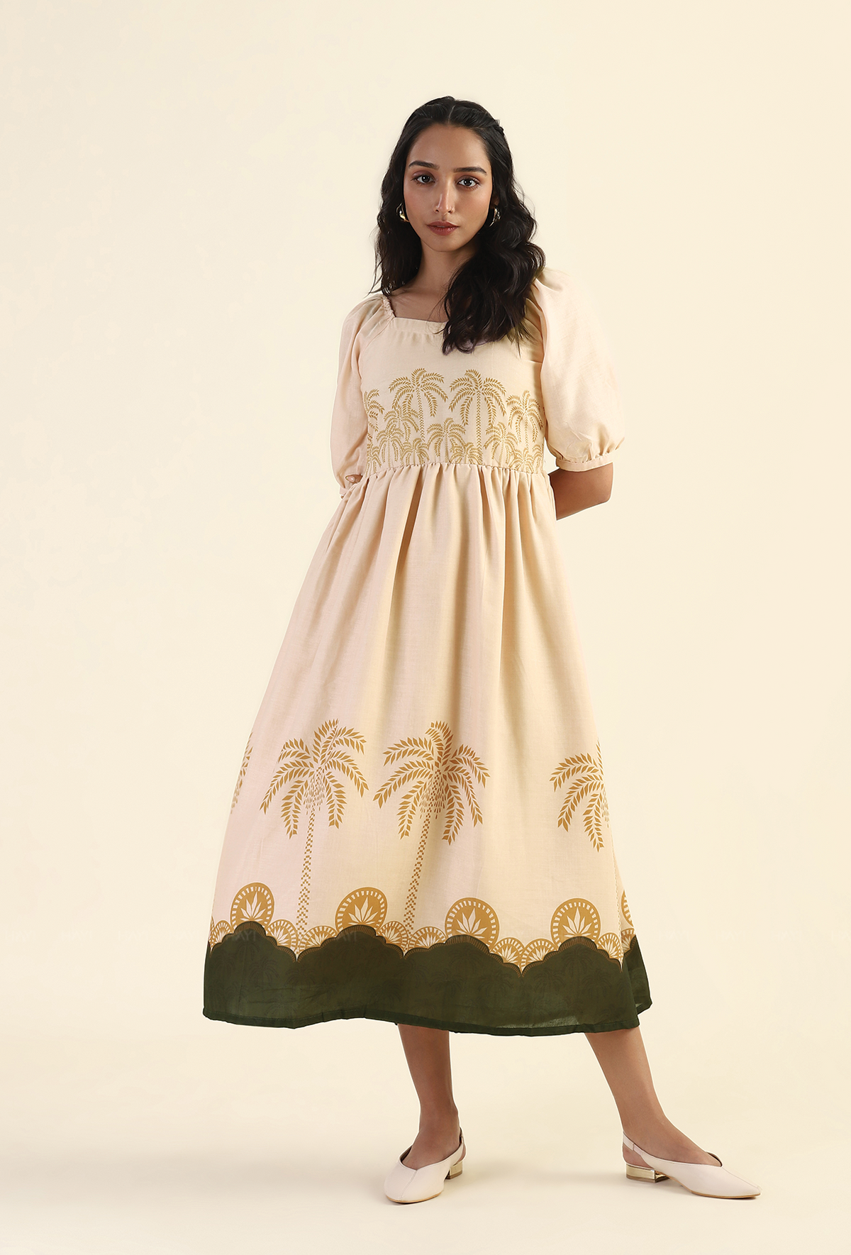Mystic Woodland Beige Cambric Blend Dress