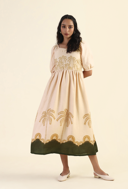 Mystic Woodland Beige Cambric Blend Dress