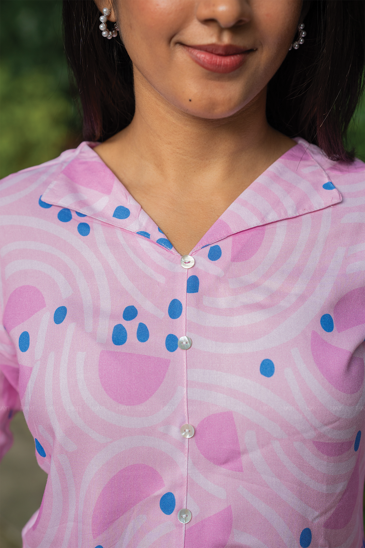 BreezeLine Pink Viscose Kurta with V-Flap Collar Neck & 3/4 Sleeves