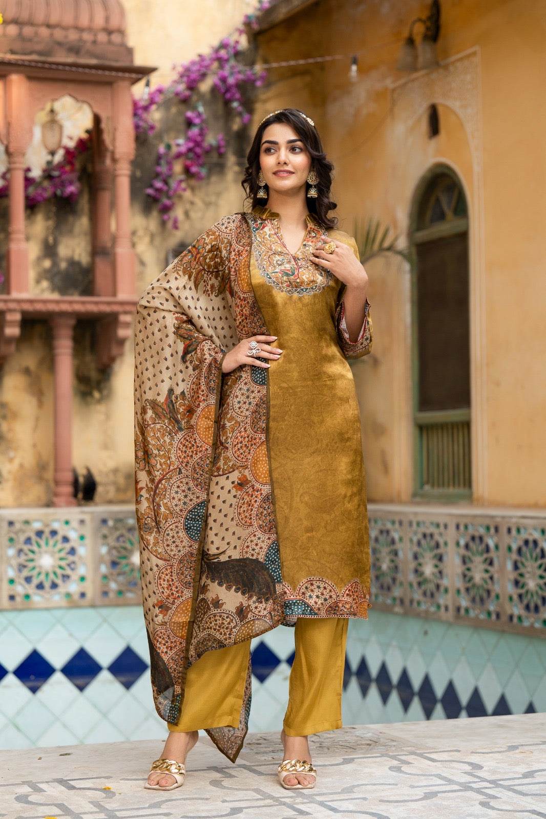 Soft Gajji Silk Suit For Women Peacock