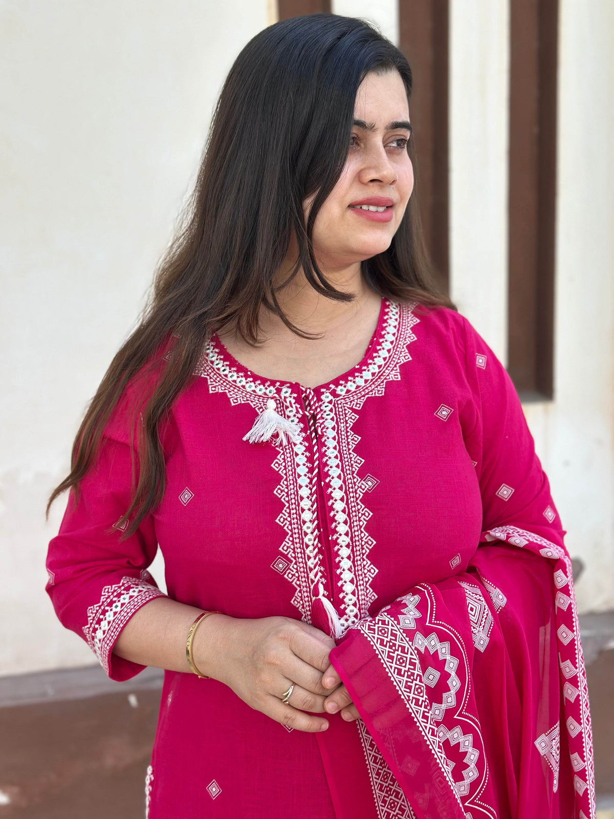 Cotton Flex kurta set with pants & dupatta