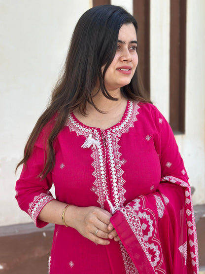 Cotton Flex kurta set with pants & dupatta
