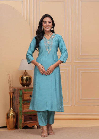 Modal Silk suit with organza dupatta