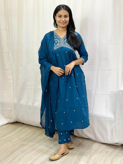 Mul Mul Cotton Suit For Women BLU