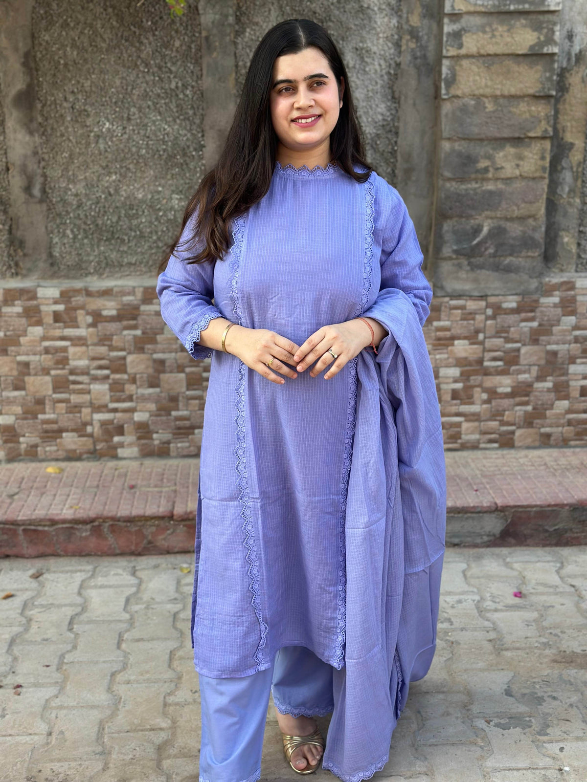 Lavender queen Kota Cotton kurta Set with pants and dupatta