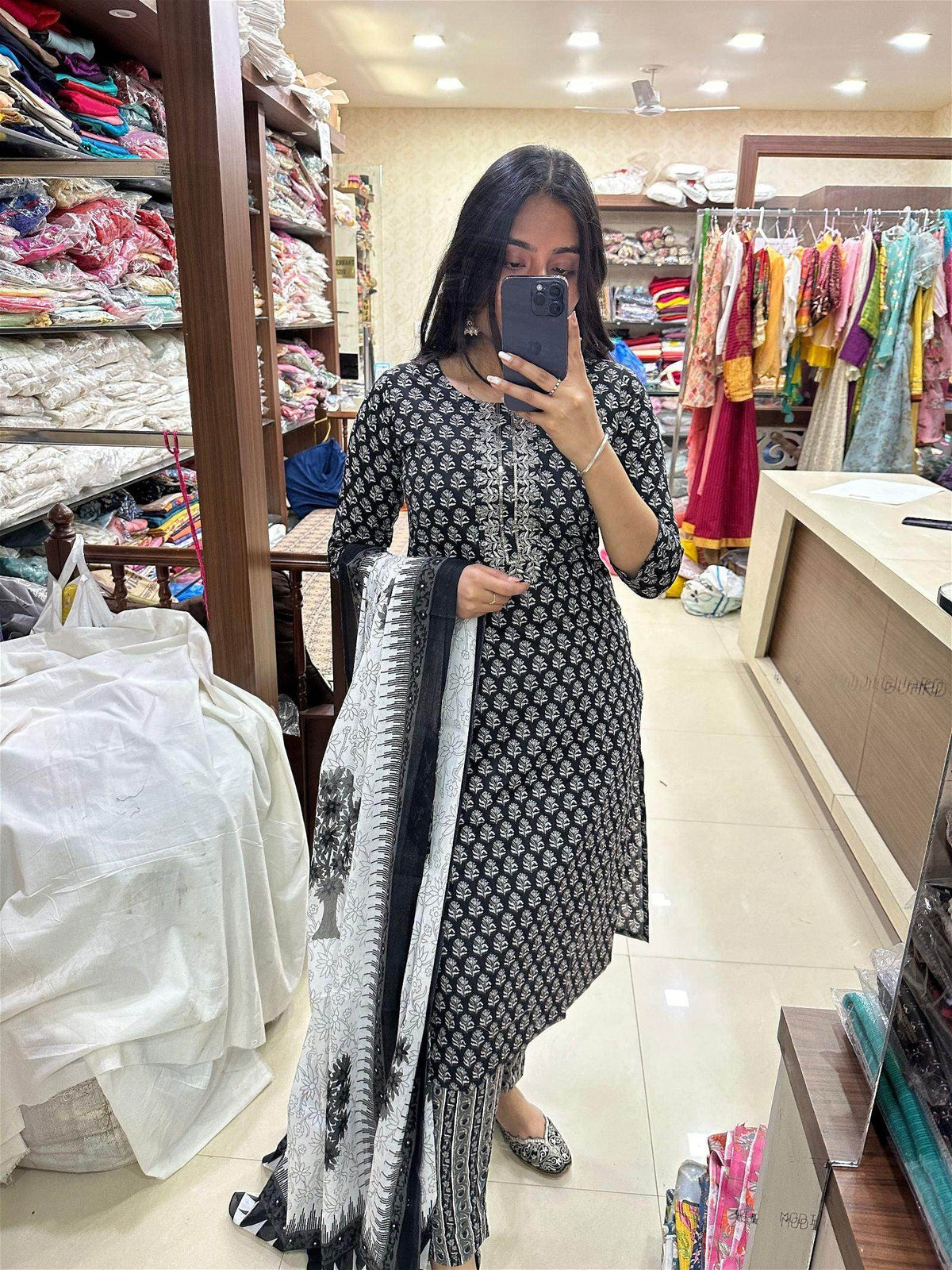 Black Print Cotton Suit