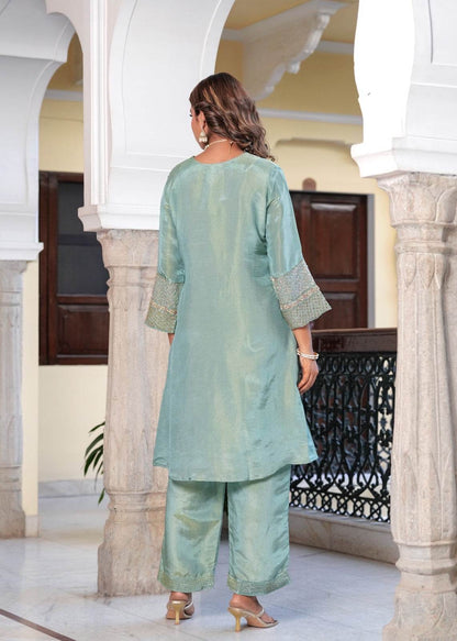 Shimmer Silk suit For Women Aqua
