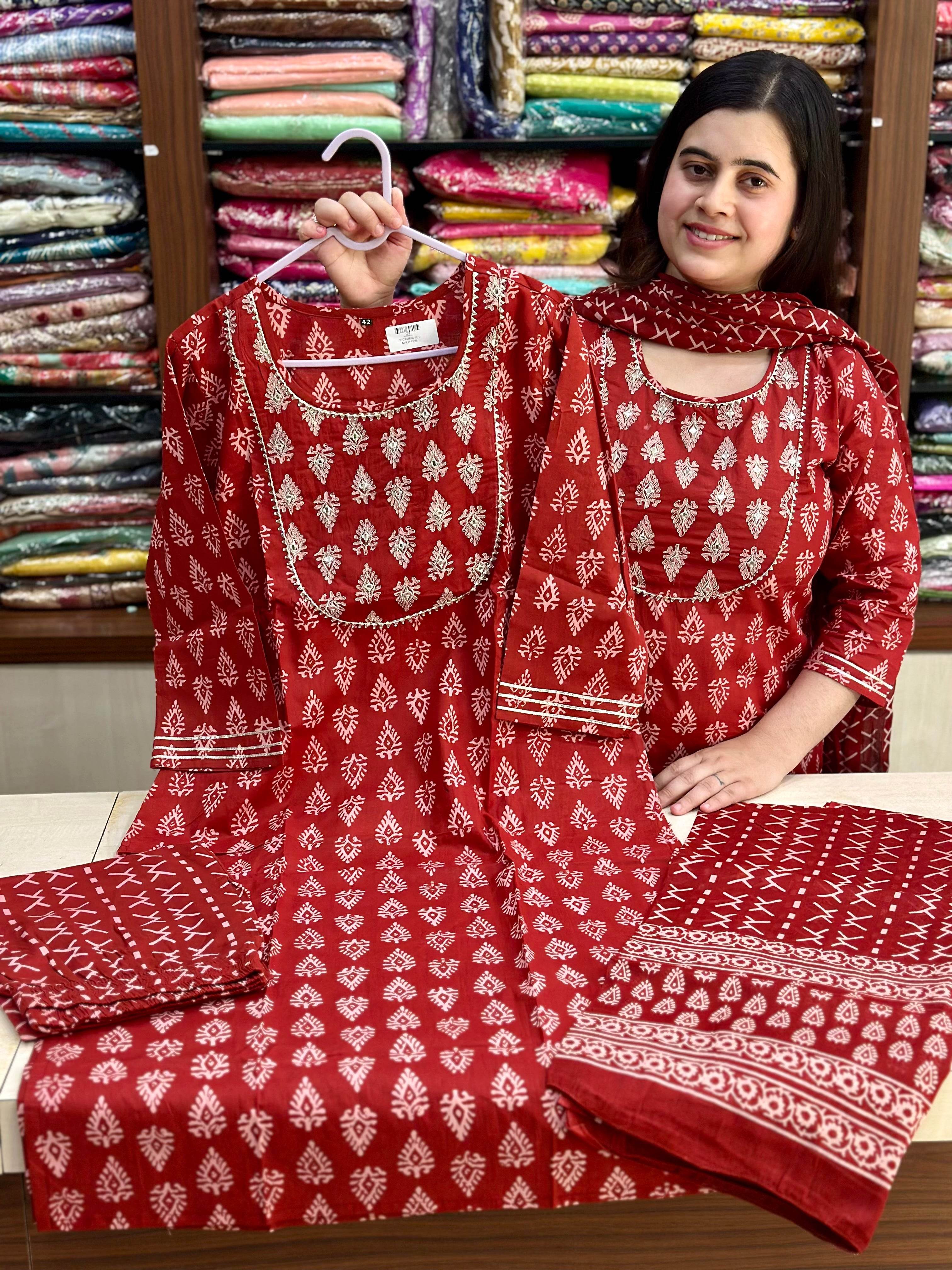Red Bagru Cotton Suit