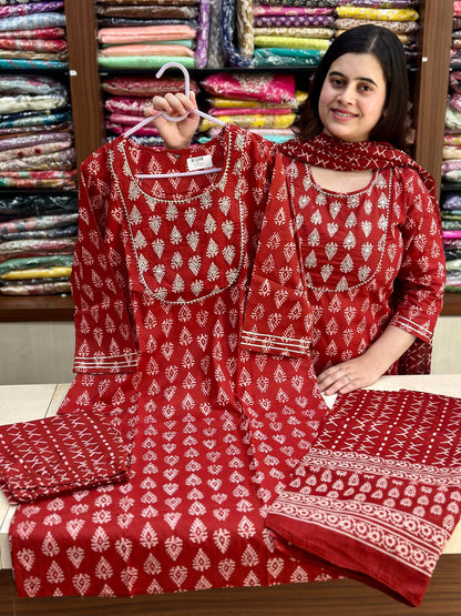 Red Bagru Cotton Suit